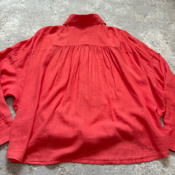 Young Fabulous & Broke Revolve Tourist Top Button Twist Linen Coral Size Medium - Picture 10 of 10